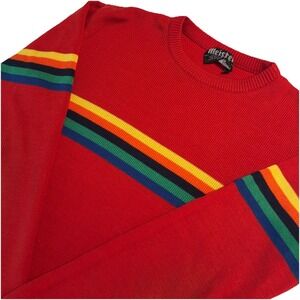 VTG 70's Meister Sweater Kids 14 Red Multi Color 100% Acrylic Knitted Sleeve ski